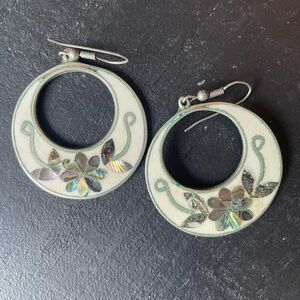 Floral‎ Abalone Hoop Earrings made in Mexico